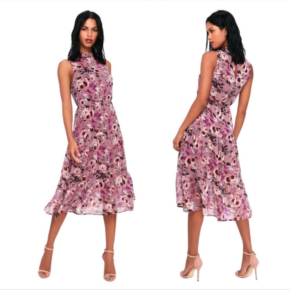 LULU'S In My Dreams Mauve Floral Print Midi Dress - Picture 8 of 14